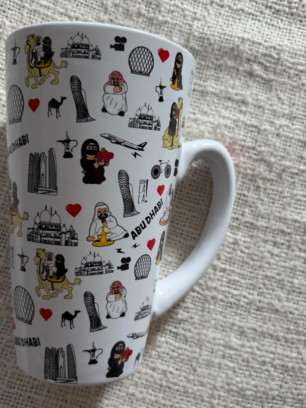 Abu Dhabi Souvenir Ceramic Mug - White with Multicolor Icons